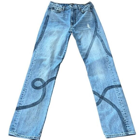 7 For all Mankind High Waist Straight Leg Rare Stitched Design Size 27 - Picture 1 of 5